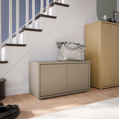 B&Q -  Alice Springs Bench With 2 Doors Push-To-Open In Taupe