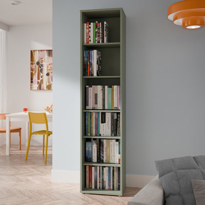 B&Q -  Alice Springs Tall Narrow Bookcase With 5 Shelves In Sage Green