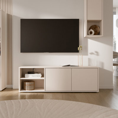 B&Q -  Alice Springs Wide Tv Cabinet With 2 Doors Push-To-Open And 1 Open Shelf In Sand