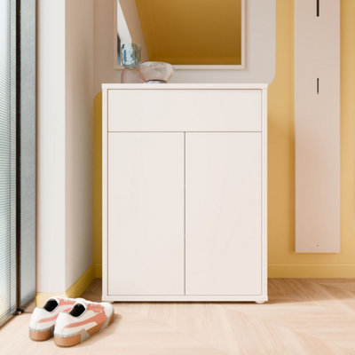 B&Q -  Alice Springs Compact Shoe Cabinet With 2 Doors Push-To-Open And 1 Drawer Push-To-Open In Sand