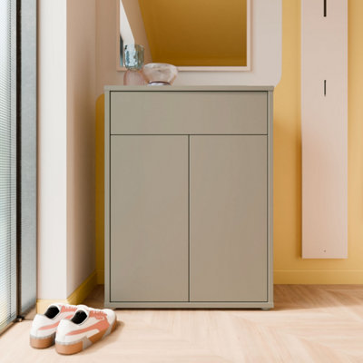 B&Q -  Alice Springs Compact Shoe Cabinet With 2 Doors Push-To-Open And 1 Drawer Push-To-Open In Taupe