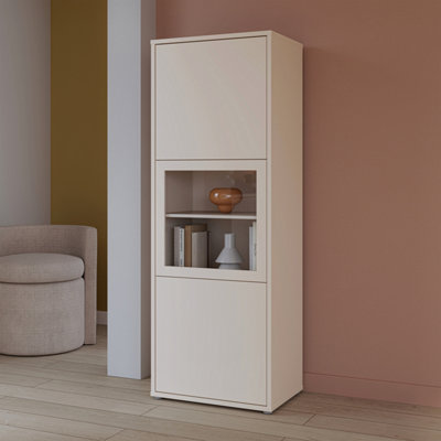 B&Q -  Alice Springs Narrow Display Cabinet With 3 Push-To-Open Doors In Sand