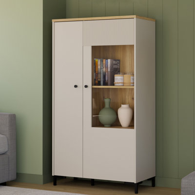 Furniture To Go Bixbite Display Cabinet With Fluted DetailDoors And Open Shelving In Mauvella Oak And Sand from B&Q