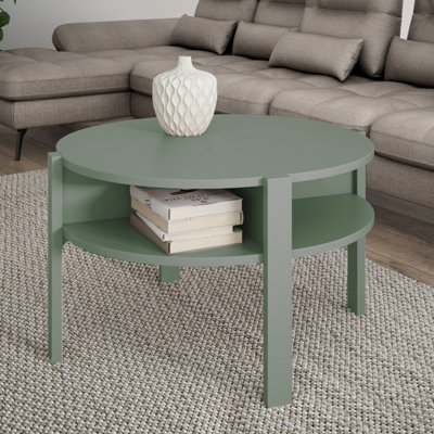 B&Q -  Tobago Round Coffee Table With Open Shelf In Sage Green