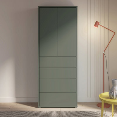B&Q -  Alice Springs Tall Storage Cabinet With Push-To-Open Doors And 4 Drawers In Sage Green