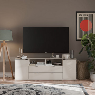 B&Q -  Ganymede Wide Tv Unit With Open Shelving2 Drawers And 2 Doors In Sand
