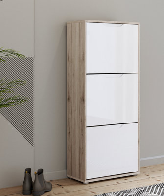 FurniComp LTD Furnicomp Ella 3 Drawer Small White Gloss And Oak Shoe Cabinet from B&Q