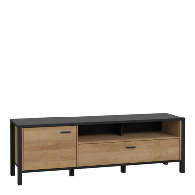 B&Q -  High Rock Tv Unit In Matt Black/riviera Oak