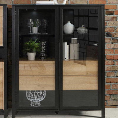 B&Q -  High Rock Extra Wide Display Cabinet In Matt Black/riviera Oak