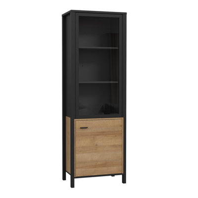 Furniture To Go Black High Rock Wide Display Cabinet In Matt /Riviera Oak - Full Assembly Required - & Riviera Oak - Matt - Image 5