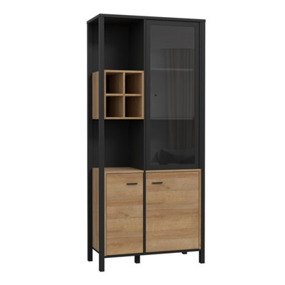 Furniture To Go High Rock Display Cabinet In Matt /Riviera Oak Black