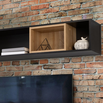 Furniture To Go High Rock Wall Shelf In Matt Black/Riviera Oak - Black & Riviera Oak - Image 4