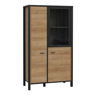 Furniture To Go Black High Rock Display Cabinet In Matt /Riviera Oak Small