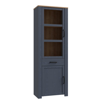 Furniture To Go Bohol Narrow Display Cabinet In Riviera Oak/Navy Light/Black/White