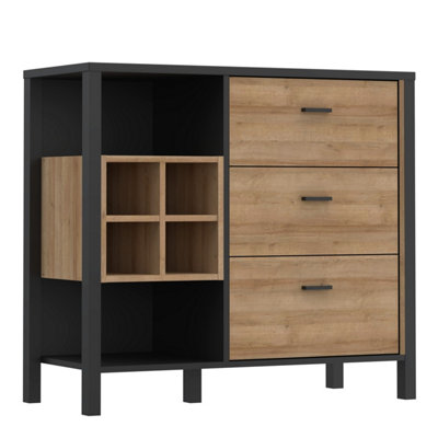 B&Q -  High Rock 3 Drawer Display Chest In Matt Black/riviera Oak