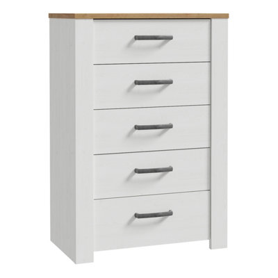 Furniture To Go Bohol 5 Drawer Narrow Chest In Riviera Oak/ White