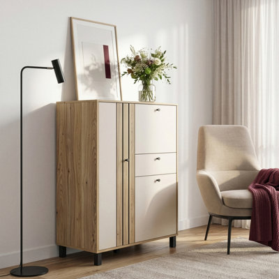 Furniture To Go Grafton 3 Door 1 Drawer Cabinet In And Oak Cream