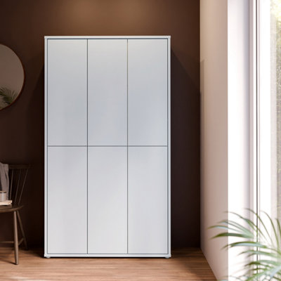 B&Q -  Alice Springs Tall Shoe Cabinet With 6 Doors Push-To-Open In Light Grey