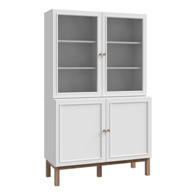 B&Q -  Wensley Display Cabinet With 2 Doors And 2 Glass Doors In Light Grey And Oak