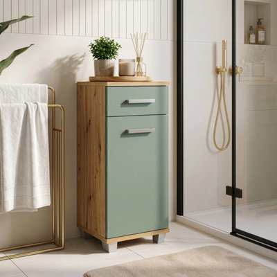 B&Q -  Veris Bathroom Cupboard With 1 Door And 1 Drawer In Artisan Oak And Sage Green