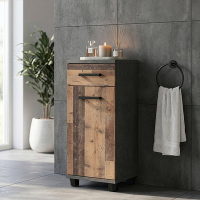 B&Q -  Veris Bathroom Cupboard With 1 Door And 1 Drawer In Walnut And Dark Grey