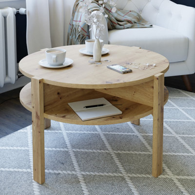 B&Q -  Tobago Round Coffee Table With Open Shelf In Artisan Oak