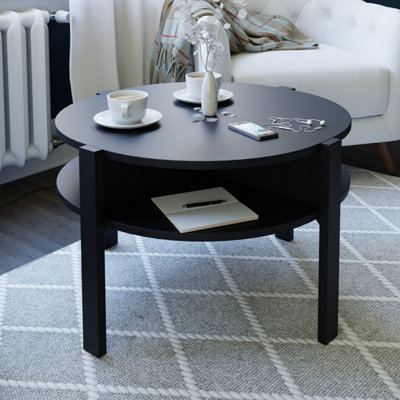 B&Q -  Tobago Round Coffee Table With Open Shelf In Black