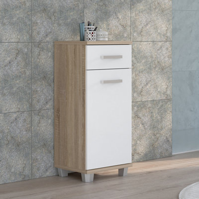 B&Q -  Veris Bathroom Cupboard With 1 Door And 1 Drawer In Sonoma Oak And White Gloss