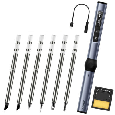 Fnirsi Hs-01 Smart Electric Soldering Iron Base Set + 6 Soldering Tips Blue from B&Q