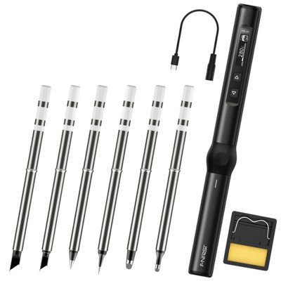 Fnirsi Hs-01 Smart Electric Soldering Iron Base Set+6 Soldering Tips Black from B&Q