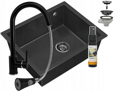 Granite Kitchen Sink Granitan Salix Single Bowl With Snake Tap And Siphon Set from B&Q