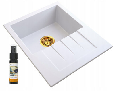 Granite Sink Granitan Milano Single Bowl With Gold Drain White 1Pc from B&Q