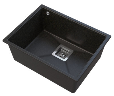 Granitan Napo Undermount Granite Kitchen Sink Black With Gold Flecks 550 X 420mm With Chrome Syphon from B&Q