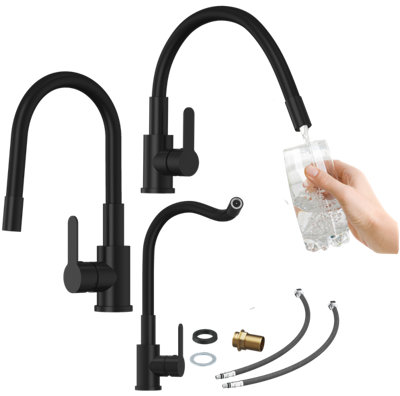 Kitchen Tap Granitan Grado Flexible Spout Faucet Black from B&Q
