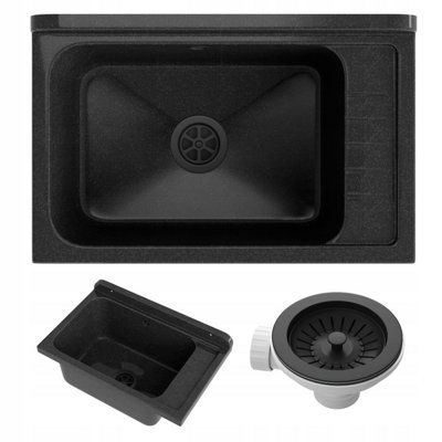 Granitan Granite Utility Sink Monza Black With Syphon For GarageLaundryBoiler Room 1 Set from B&Q