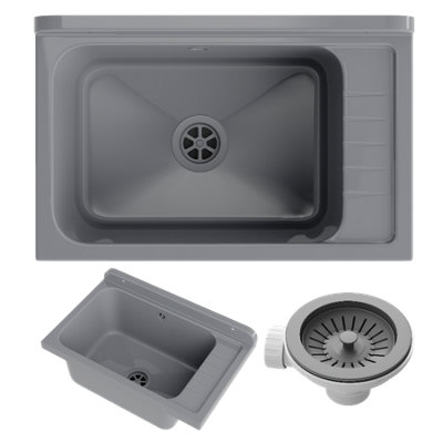 Granitan Granite Utility Sink Monza For LaundryBoiler RoomGarage Grey With Waste Set from B&Q