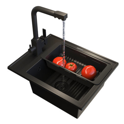 Granite Sink Granitan Nero With DrainTap And Basket Set 1Pc from B&Q