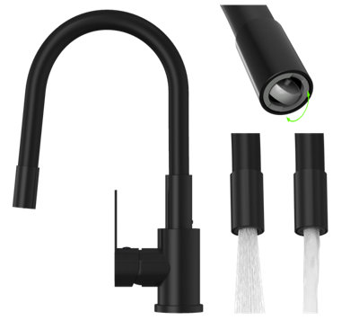 Granitan Grado Plus Kitchen Tap With Flexible Spout Black With Swivel Aerator from B&Q