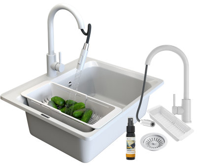 Granitan Granite Single Bowl Sink With DrainerSyphonLoseto Tap And Basket Set from B&Q