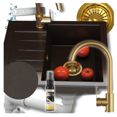 Granite Kitchen Sink Granitan Milano Single Bowl Deep Brown Tap Waste Set from B&Q