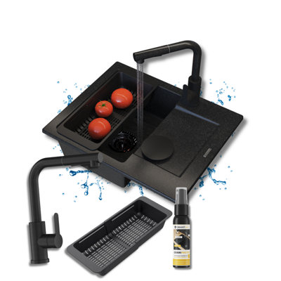 Granite Single Bowl Sink Granitan Top Black With Tap And Basket Waste Set from B&Q