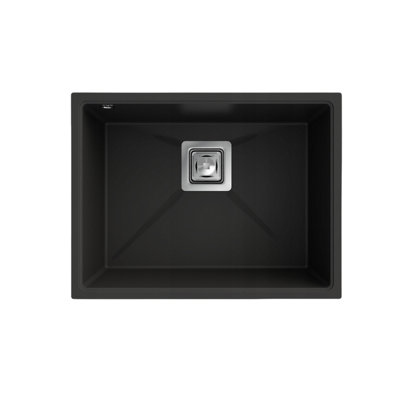 Granitan Napo 55 Undermount Kitchen Sink Black Granite Composite 550 X 420mm 3 Piece Set With Siphon from B&Q