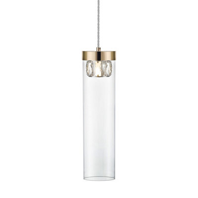 Luminosa Lighting Luminosa Gem Crystal Slim Pendant Ceiling LightFrench GoldClear1X G9 from B&Q