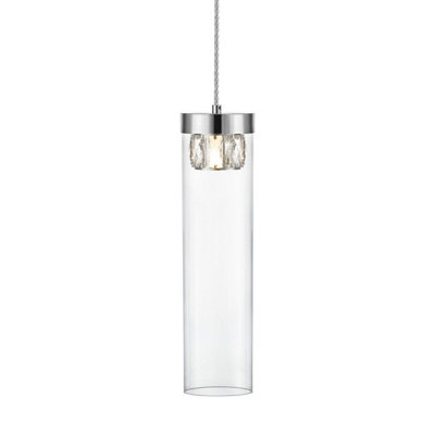 Luminosa Lighting Luminosa Gem Crystal Slim Pendant Ceiling LightChrome1X G9 from B&Q
