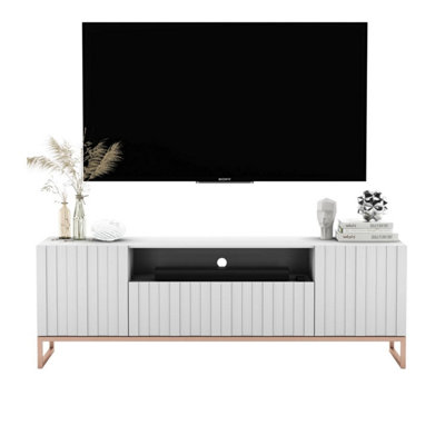 B&Q -  Elpis Glamour Tv Cabinet Unit With Storage 150 CmWhite Matt / Copper Frame