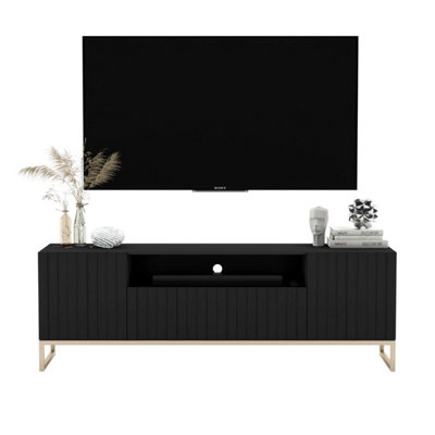 B&Q -  Elpis Glamour Tv Cabinet Unit With Storage 150 CmBlack Matt / Golden Frame