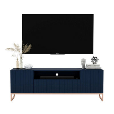 B&Q -  Elpis Glamour Tv Sideboard 168Cm Push-To-Open CabinetNavy Matt / Copper Frame