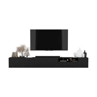 B&Q -  Elpis Glamour Tv Cabinet Media Unit Extra Long 300 Cm Wall MountedBlack Matt
