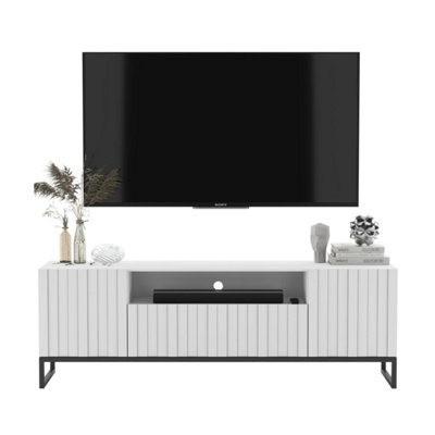 B&Q -  Elpis Glamour Tv Cabinet Unit With Storage 150 CmWhite Matt / Black Frame
