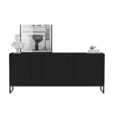 B&Q -  Elpis Glamour Sideboard Tv Stand 168Cm Push-To-Open CabinetBlack Matt / Black Frame